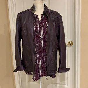 French Dressing purple faux leather jacket Sz Large. Zip pockets and cuffs.